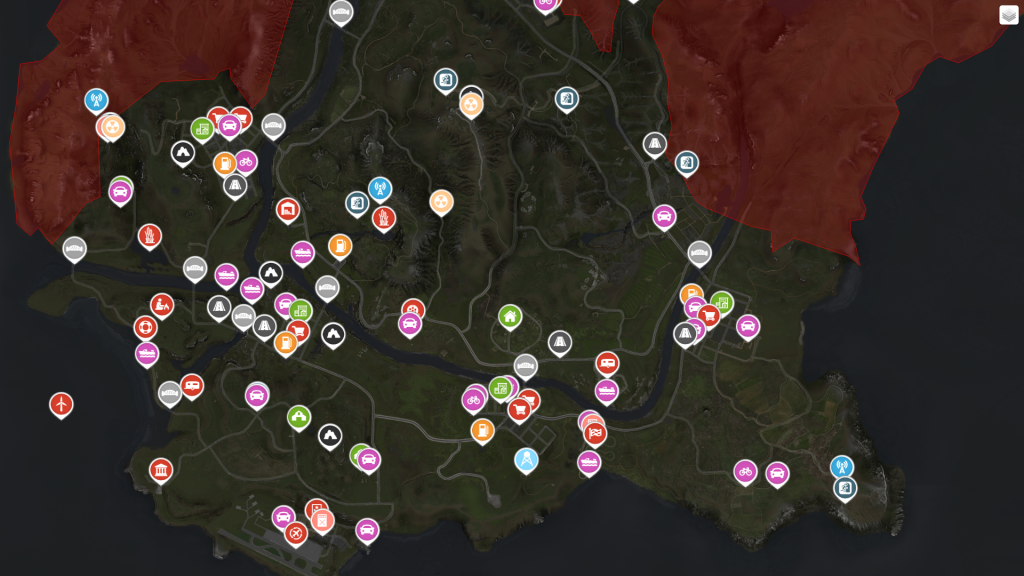 Miscreated map: spawn of cars, boats, loot and otherGame playing info